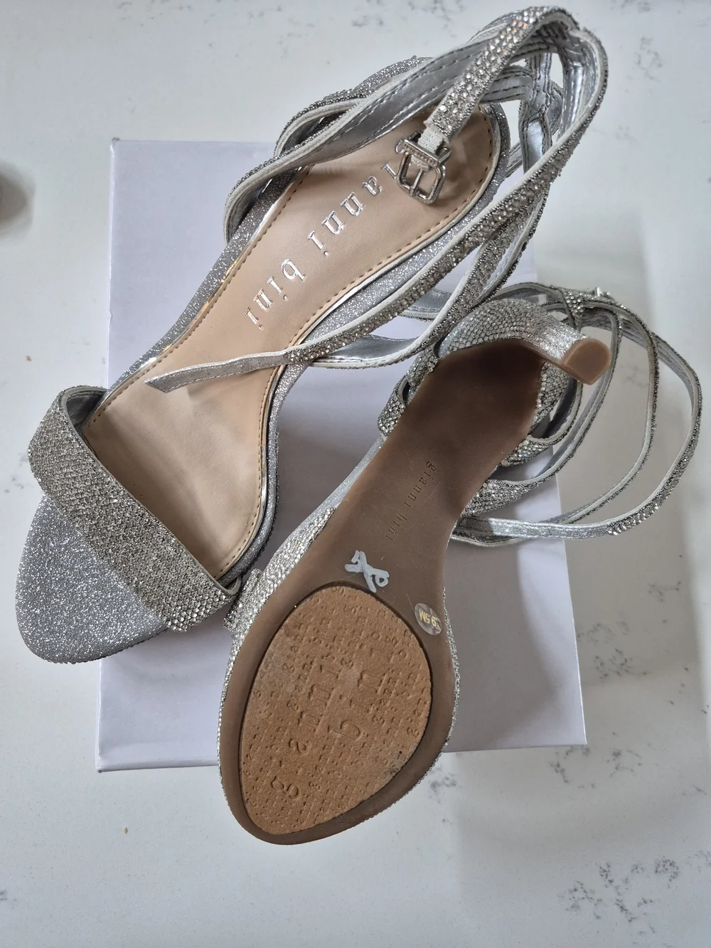 Gianni Bini Silver Crystal Ankle-Strap High Heels